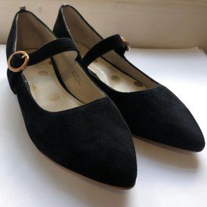 NEW! Boden Black Suede Point Toe Flat Mary Jane